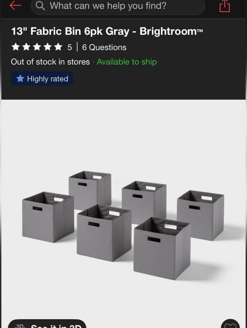 Gray Fabric Storage Bins - 6 Pack